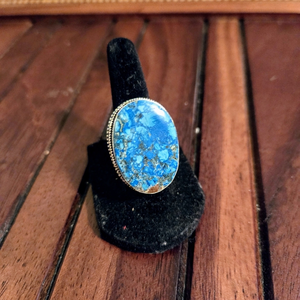Boho Chic Turquoise Silver Plated Statement Ring … - image 1